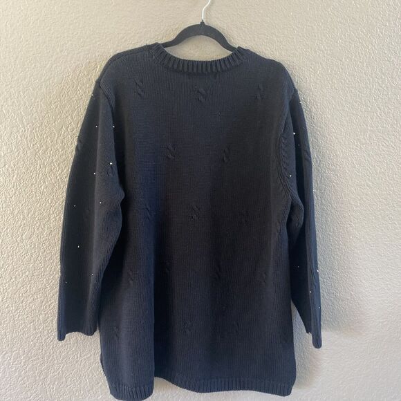 Christopher Radko Sweater Womens  1x Black Embellished Tree Christmas Beaded - Picture 2 of 9